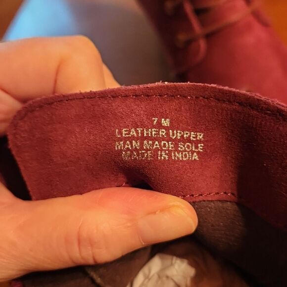 Diba Blake Leather Suede Ankle Lace Up & Zip Up Wedge Heeled Boots, Burgundy - Picture 7 of 10